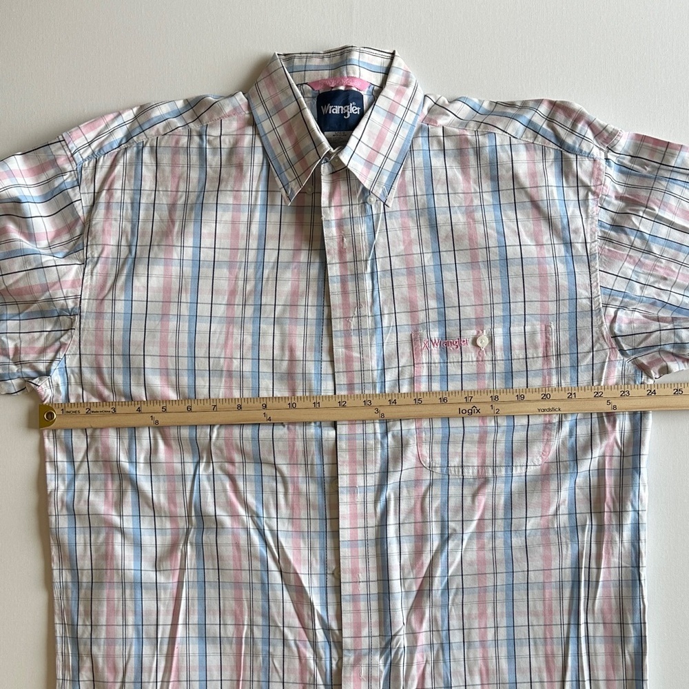 Wrangler Pink Ribbon Plaid Shirt Western Cowboy Button Down Size L - Picture 6 of 7